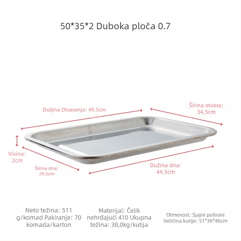 Dingfa Nehrđajući čelik plitka kvadratna posuda, speglana površina, promjer 18–18,9 cm, za pečenje, parenje i roštilj