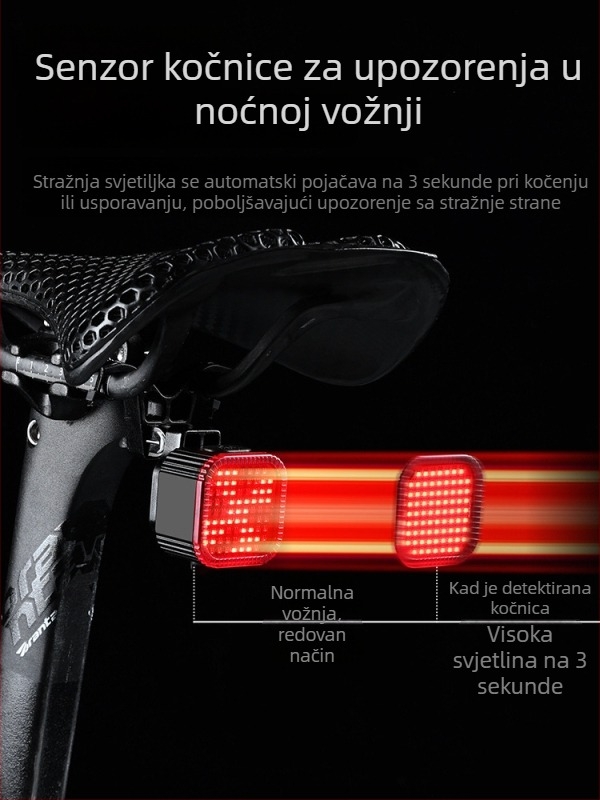 Spring Heart Zadnja svjetiljka za bicikl za noćnu vožnju, stražnje kočnice i upozoravajuće svjetlo, pogodno za cestovne i planinske bicikle