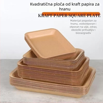 Jednokratni pladanj od Kraft papira – dugački kvadratni podmetač za pečenu piletinu i pomfrit, biorazgradivni, nije sigurni za mikrovalnu, tisak Silk Screen loga, prilagodba po narudžbi