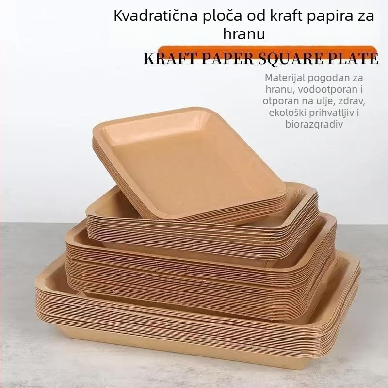 Jednokratni pladanj od Kraft papira – dugački kvadratni podmetač za pečenu piletinu i pomfrit, biorazgradivni, nije sigurni za mikrovalnu, tisak Silk Screen loga, prilagodba po narudžbi
