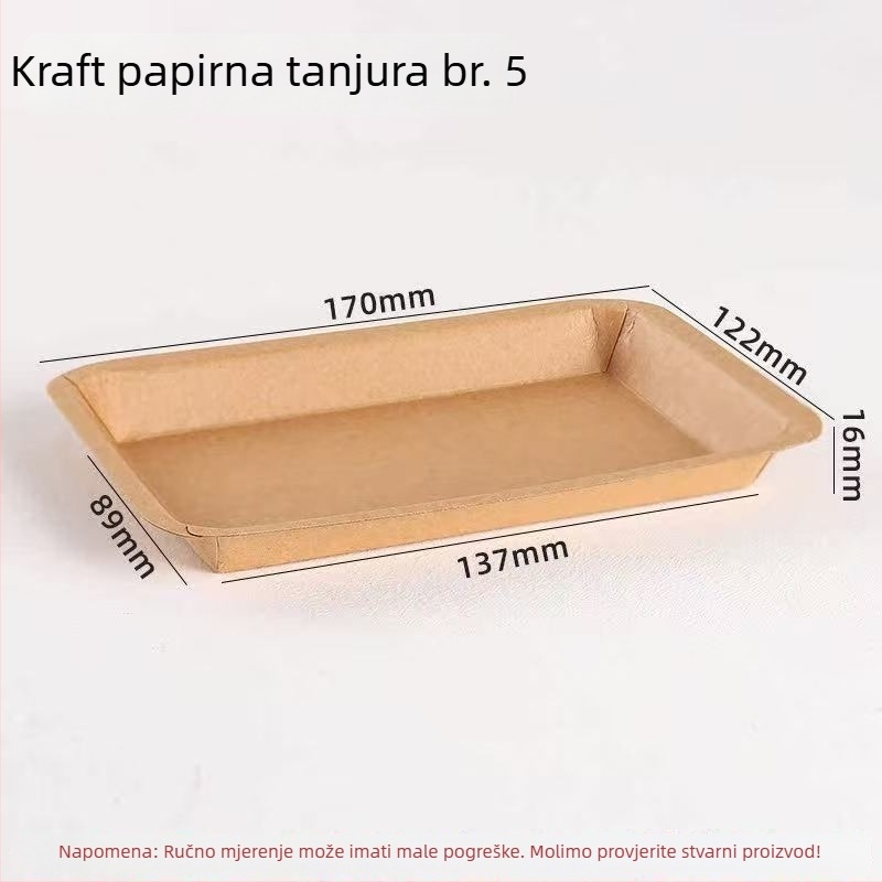 Jednokratni pladanj od Kraft papira – dugački kvadratni podmetač za pečenu piletinu i pomfrit, biorazgradivni, nije sigurni za mikrovalnu, tisak Silk Screen loga, prilagodba po narudžbi