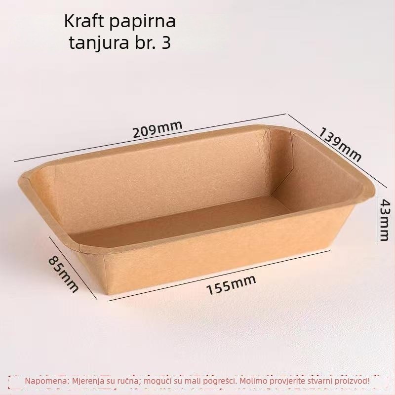 Jednokratni pladanj od Kraft papira – dugački kvadratni podmetač za pečenu piletinu i pomfrit, biorazgradivni, nije sigurni za mikrovalnu, tisak Silk Screen loga, prilagodba po narudžbi