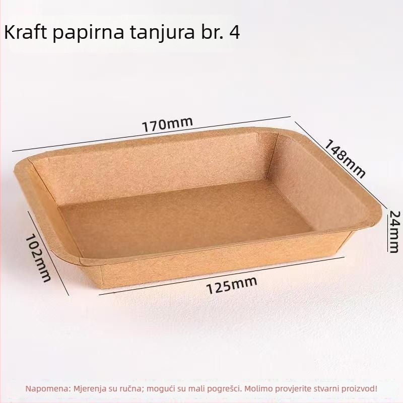 Jednokratni pladanj od Kraft papira – dugački kvadratni podmetač za pečenu piletinu i pomfrit, biorazgradivni, nije sigurni za mikrovalnu, tisak Silk Screen loga, prilagodba po narudžbi