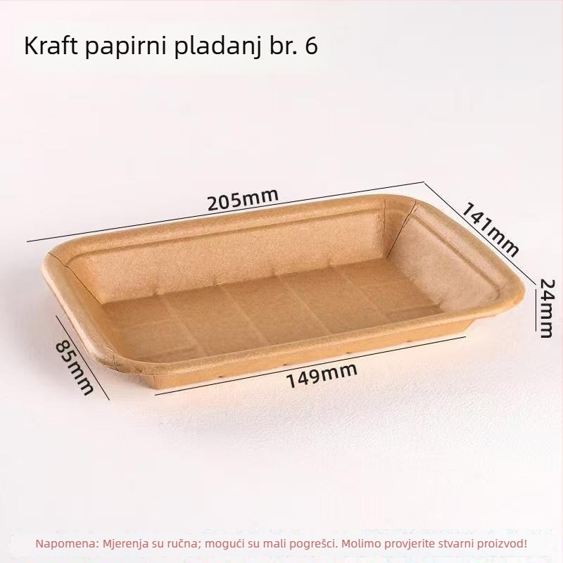 Jednokratni pladanj od Kraft papira – dugački kvadratni podmetač za pečenu piletinu i pomfrit, biorazgradivni, nije sigurni za mikrovalnu, tisak Silk Screen loga, prilagodba po narudžbi