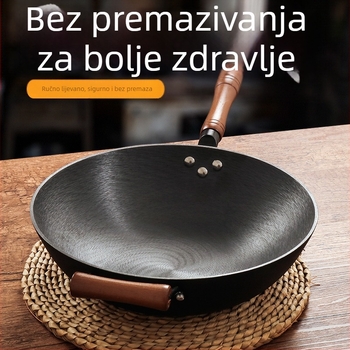 Peak wok od lijevanog željeza, bez premaza, s jednim dnom, 2 kg, poklopac od nehrđajućeg čelika