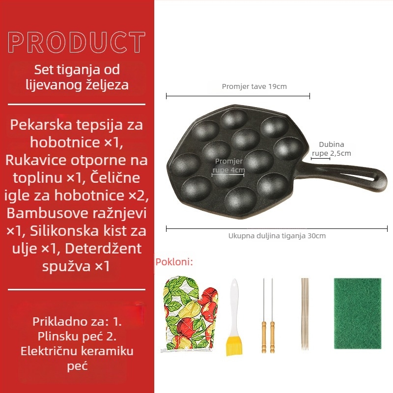 Takoyaki tava, nelepljiva, aluminij, okrugla, elektroplatiranje, Težina 1.2