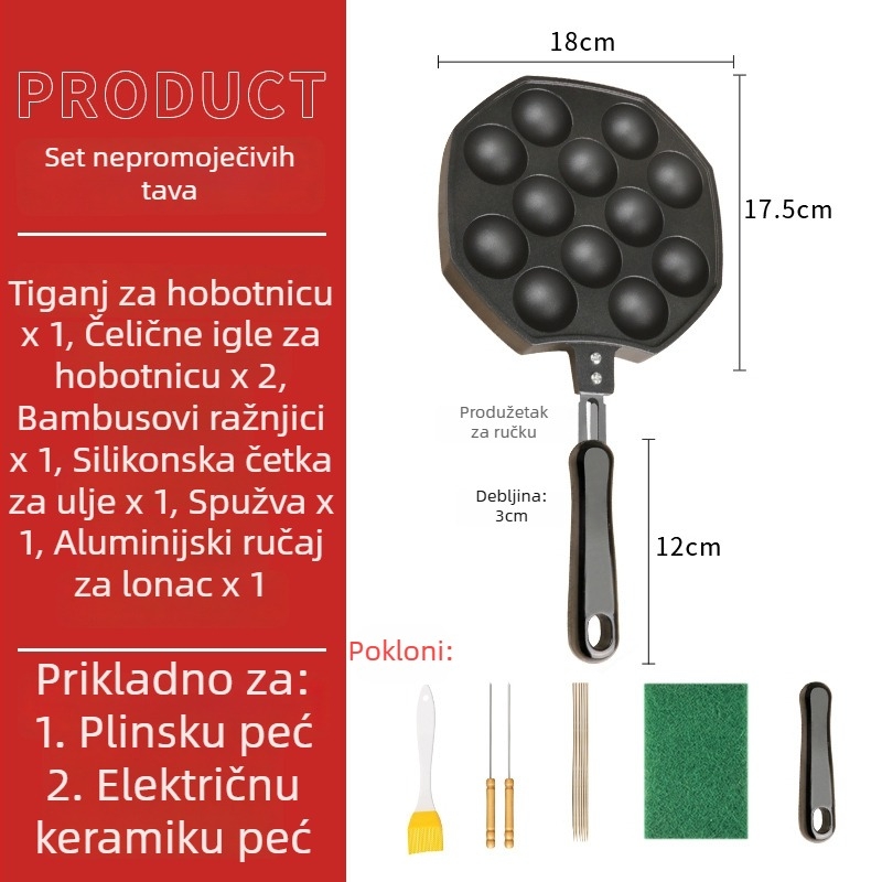 Takoyaki tava, nelepljiva, aluminij, okrugla, elektroplatiranje, Težina 1.2
