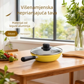 Neprijanjajuća tava, aluminijska legura, dvostruko dno, stakleni poklopac, dubina 4 cm, masa 610 g