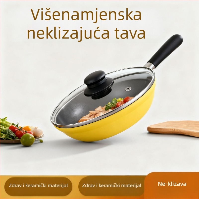 Neprijanjajuća tava, aluminijska legura, dvostruko dno, stakleni poklopac, dubina 4 cm, masa 610 g