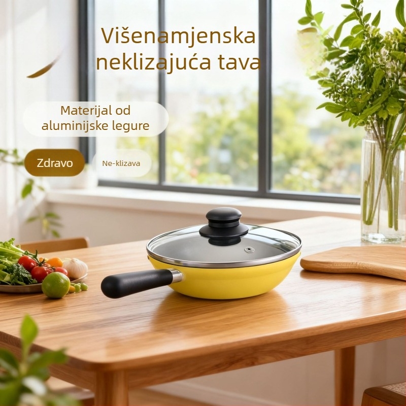 Neprijanjajuća tava, aluminijska legura, dvostruko dno, stakleni poklopac, dubina 4 cm, masa 610 g