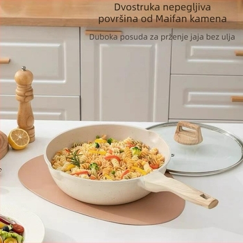 Tiganj za prženje s ravnim dnom, materijal: medicinski kamen; stil: korejski stil; neprijanjajući premaz; višeslojno dno; pogodno za plinski i indukcijski štednjak.