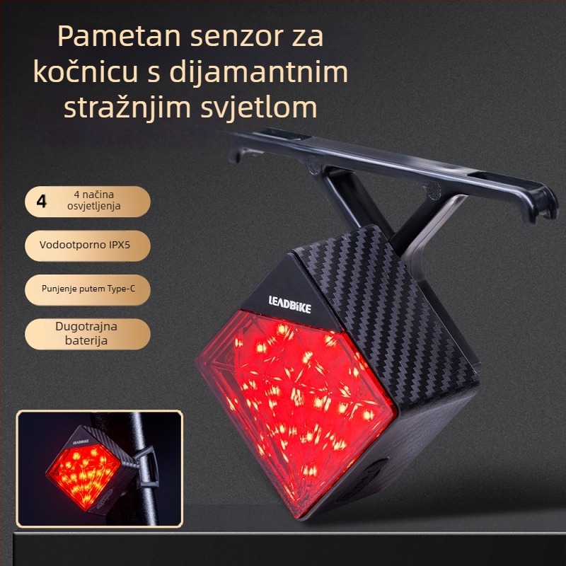 Punjiva stražnja svjetiljka za bicikl s pametnim senzorom kočenja, dijamantni dizajn, za planinski bicikl, s dvostrukim nosačem