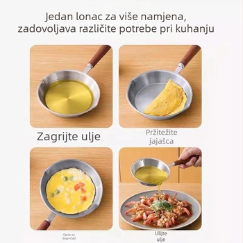 Tiganj za ulje od 304 nehrđajućeg čelika s drvenom ručkom, dubina 3 cm, masa 235 g, s jednim dnom, bez poklopca