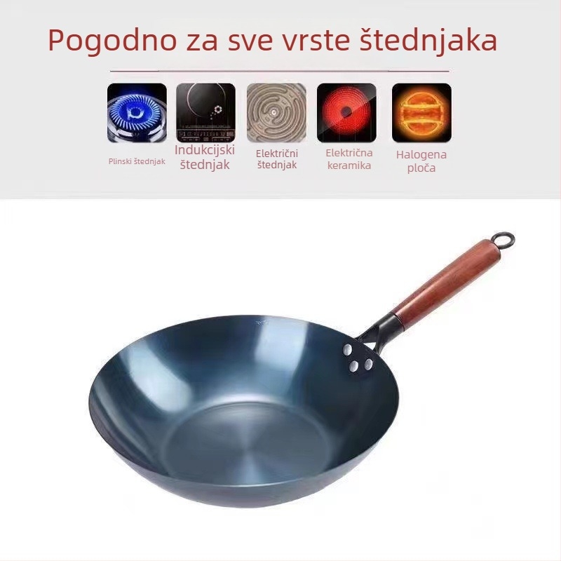Tava za prženje od finog željeza, s jednim dnom, bez premaza, kompatibilna s plinskim i indukcijskim pločama, bez poklopca