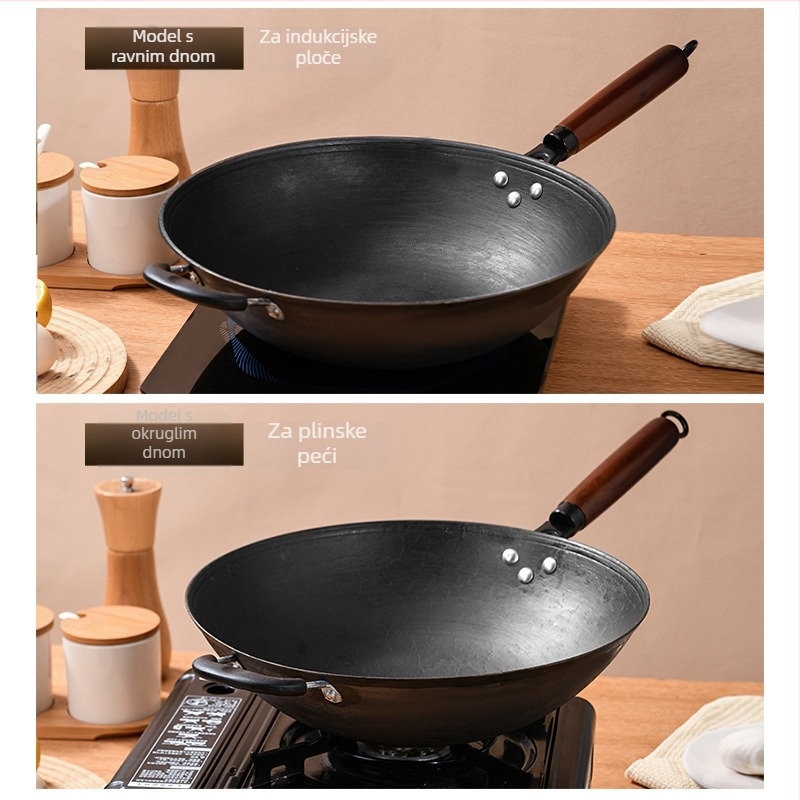 Ljeva wok od lijevanog željeza, kineskog stila, model ST-100, s jednim dnom, pogodan za opće štednjake.
