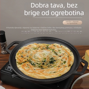 Ljevica od lijevanog željeza za palačinke i pizzu, bez premaza, s više slojeva dna, kompatibilna s plinskom i indukcijskom pločom, poklopac od nehrđajućeg čelika sa staklenim poklopcem