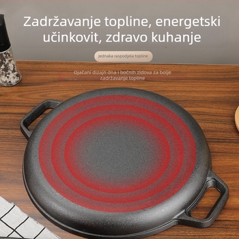 Ljevica od lijevanog željeza za palačinke i pizzu, bez premaza, s više slojeva dna, kompatibilna s plinskom i indukcijskom pločom, poklopac od nehrđajućeg čelika sa staklenim poklopcem