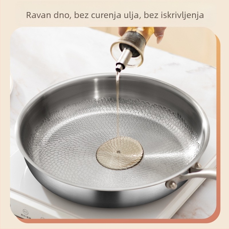 Titanijska neprijanjajuća tava s udarnom teksturom, ravno dno, kompatibilnost s indukcijom, tava za steak, kućna upotreba