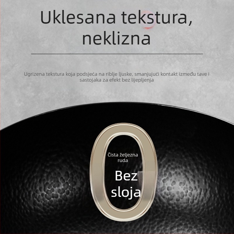 Wok s velikim trbuhom - ručno izrađen od finog željeza, kineski stil, drveni poklopac, 2,5 kg