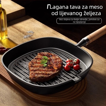 Tiganj za steak, od lijevanog željeza, bez premazivanja, prirodno nezačepavajući, težina 1,36 kg, pogodna za plin i indukciju