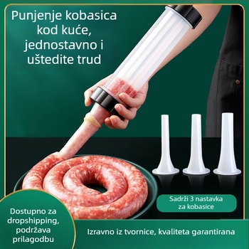 Ručni napunjač kobasica za kućnu upotrebu — ručno pritiskanje, alat, PP/nerđajući čelik, prilagodljivo