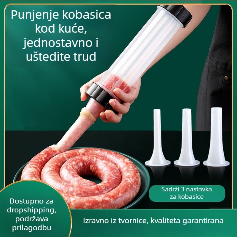 Ručni napunjač kobasica za kućnu upotrebu — ručno pritiskanje, alat, PP/nerđajući čelik, prilagodljivo