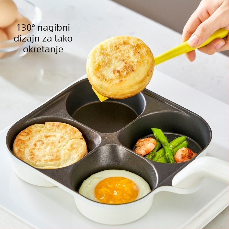 Tiganj za jaja sa četiri rupe – aluminijska legura, neprijanjajuća, dubina 3.5 cm, složeno dno