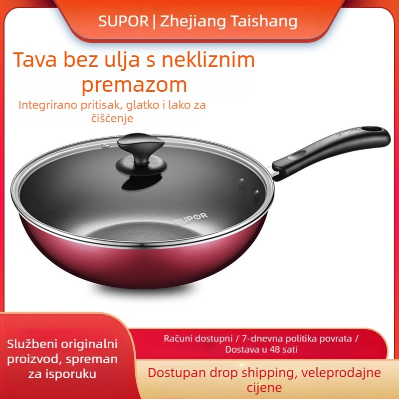 Tiganj za prženje, neprijanjajući, višenamjenski, aluminijska legura, plosno dno s prozirnim staklenim poklopcem