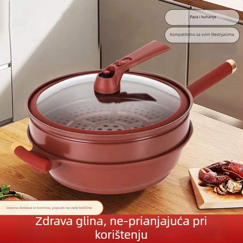 Wok od Purple Sand s nepriľnavim površinom, pogodan za indukciju, stakleni poklopac