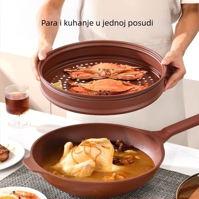 Wok od Purple Sand s nepriľnavim površinom, pogodan za indukciju, stakleni poklopac