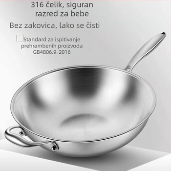 Wok od nehrđajućeg čelika 316, okruglo dno, udubljeno dno, kompatibilan s indukcijskom pločom, kvaliteta hrane, debeli, bez premazivanja, s košem za paru