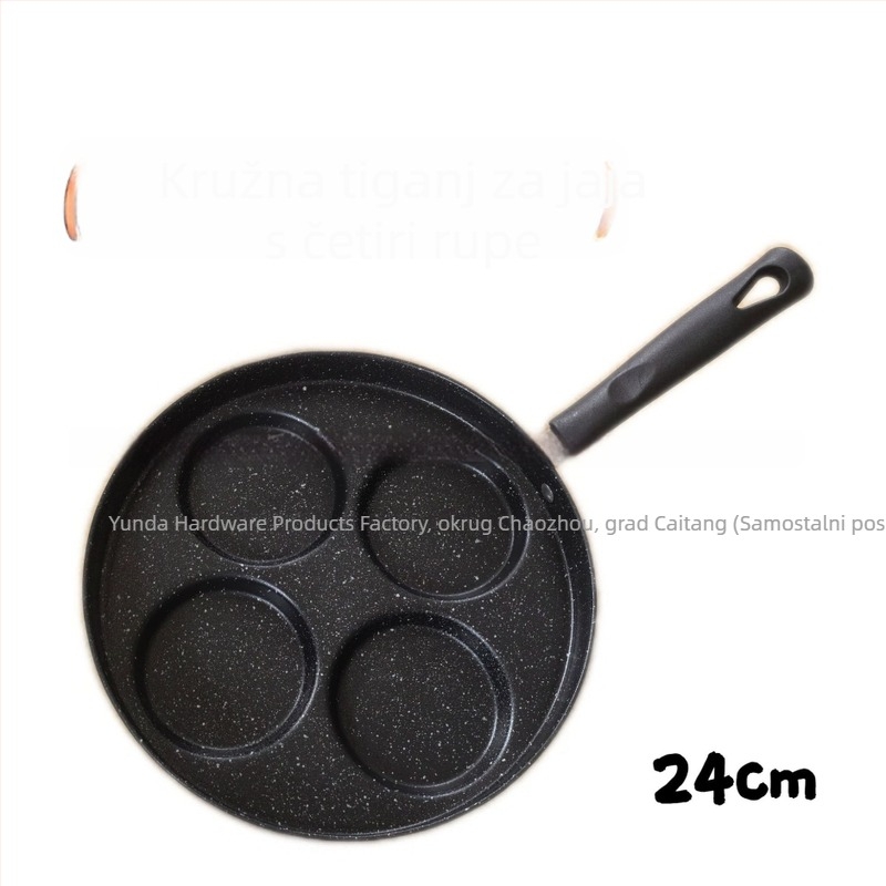 Četiri otvora non-stick tava za jaja s formom za omletu, doručak s plosnim dnom, višenamjenska, kompatibilna s indukcijom