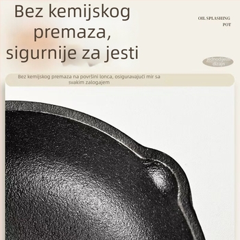 Lijevana tava za prženje, bez premaza, dubina 5 cm, težina 0,8 kg, kompatibilna s plinskim i indukcijskim pločama, bez poklopca