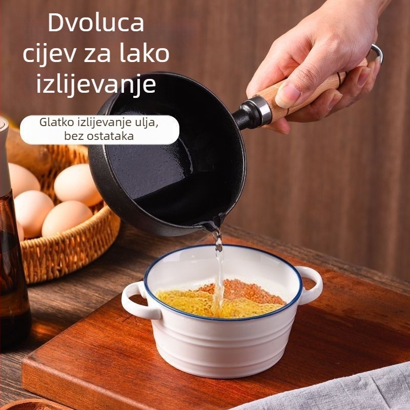 Lijevana tava za prženje, bez premaza, dubina 5 cm, težina 0,8 kg, kompatibilna s plinskim i indukcijskim pločama, bez poklopca