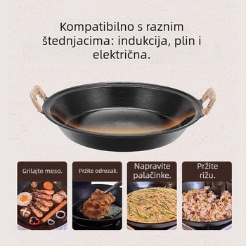 Ljevana tava s dvjema ručkama, debeli dizajn, nepriľjava površina, idealna za omlete i palačinke, kompatibilna sa svim štednjacima