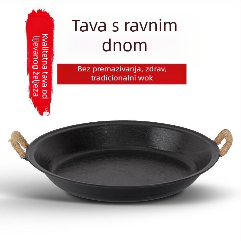 Ljevana tava s dvjema ručkama, debeli dizajn, nepriľjava površina, idealna za omlete i palačinke, kompatibilna sa svim štednjacima