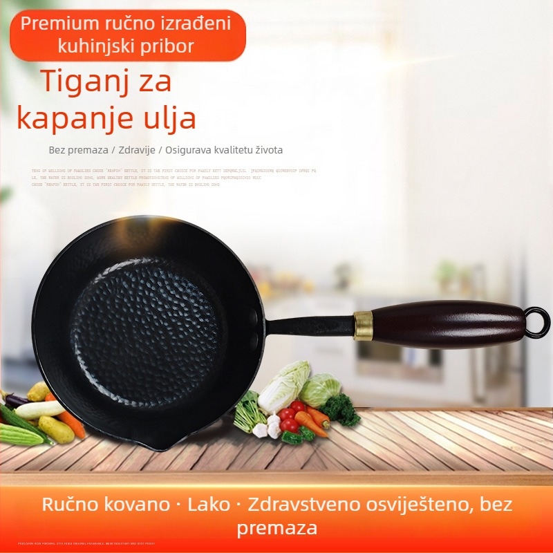 Mini tava od kovanog željeza za vruće ulje i jaja, model Zq-ydpyg, višeslojno dno, kompatibilna s plinskim štednjakom