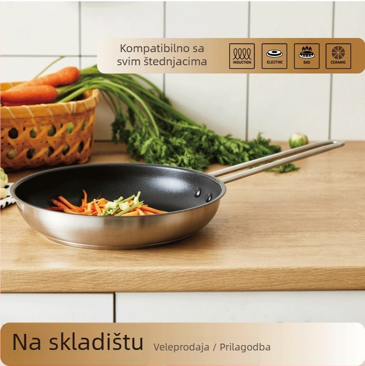 Tava za prženje od nehrđajućeg čelika s neprijanjajućim premazom, trostruko dno, pogodna za indukcijsku i plinsku ploču, stakleni poklopac