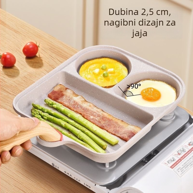Neprijanjajući tiganj za doručak i jaja, aluminijska legura, višeslojno dno, model 5656448, kompatibilan s općim kuhalnim pločama