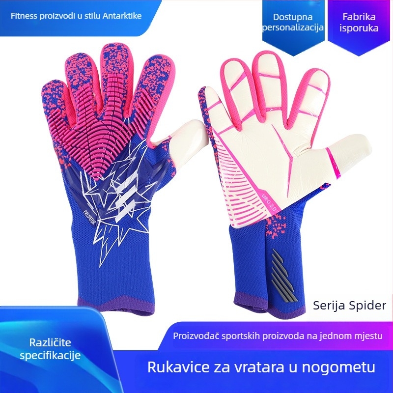 Nogometne golmanske rukavice: materijal - nylon i prirodni latex; logo - prilagođeno; šifra proizvoda Njf–001–1; marka - Antarctic wind fitness products; primjena - nogomet