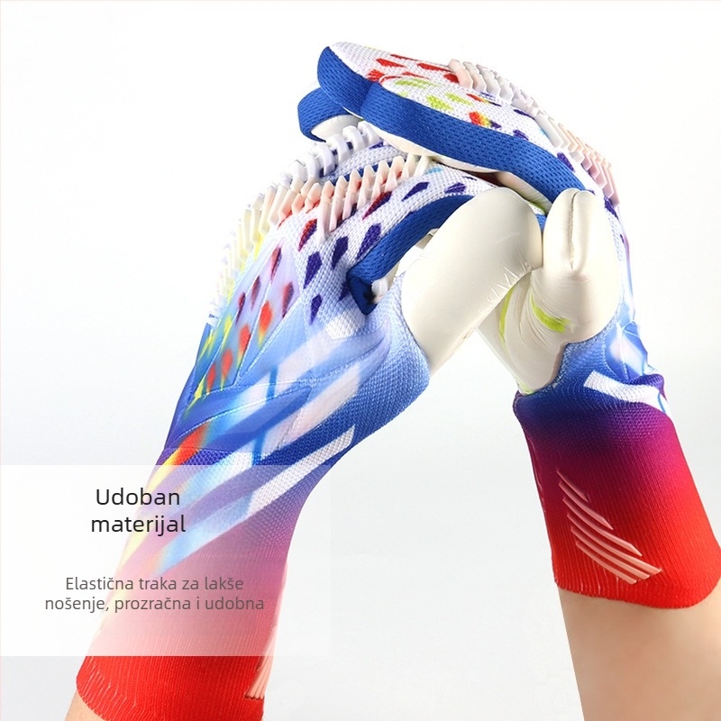 Nogometne golmanske rukavice: materijal - nylon i prirodni latex; logo - prilagođeno; šifra proizvoda Njf–001–1; marka - Antarctic wind fitness products; primjena - nogomet