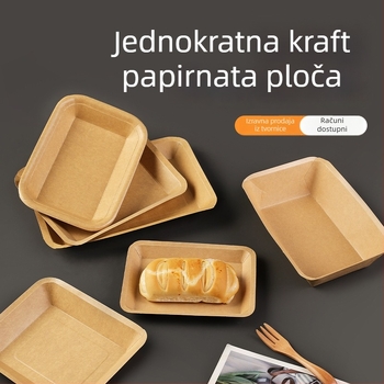 Jednokratna pladnja od kraft papira, pravokutna, nije pogodna za mikrovalnu, nerazgradiva, tip posuđa – tanjur