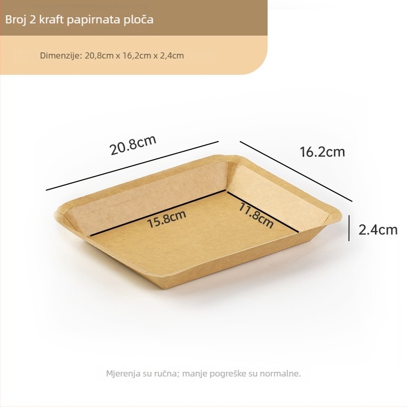 Jednokratna pladnja od kraft papira, pravokutna, nije pogodna za mikrovalnu, nerazgradiva, tip posuđa – tanjur