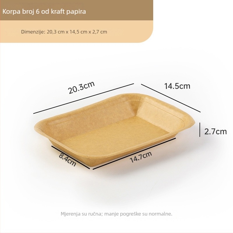 Jednokratna pladnja od kraft papira, pravokutna, nije pogodna za mikrovalnu, nerazgradiva, tip posuđa – tanjur