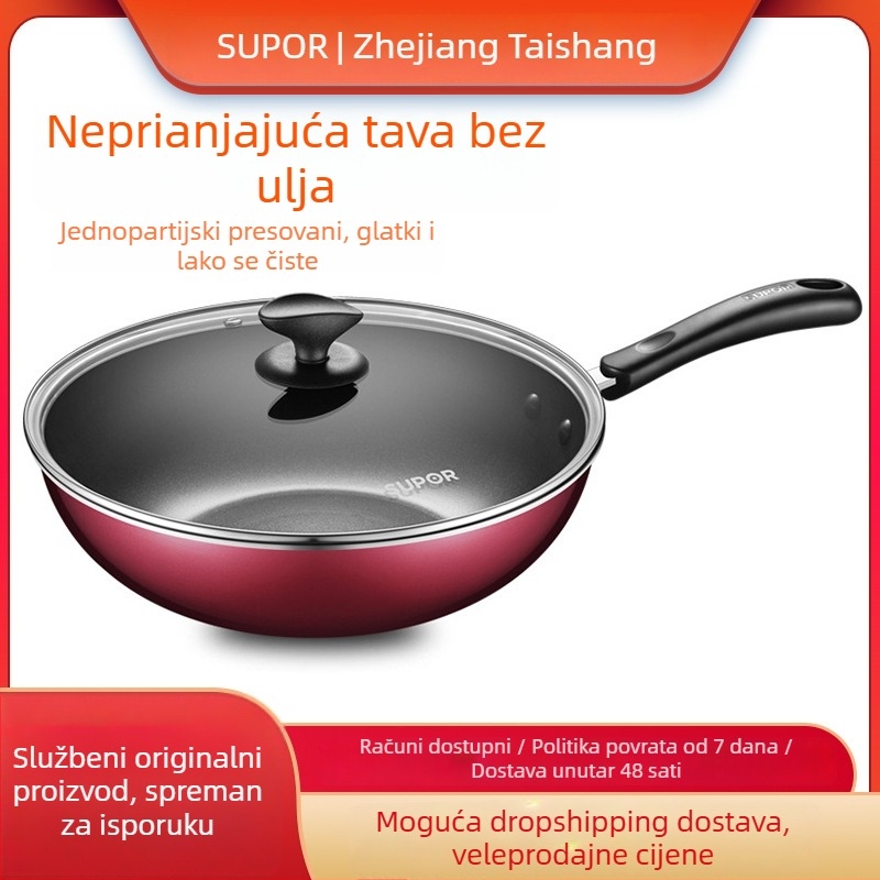 Wok od aluminijske legure s neprišljivim premazom (višeslojno dno • poklopac od kaljenog stakla • kompatibilan s indukcijskim pločama)