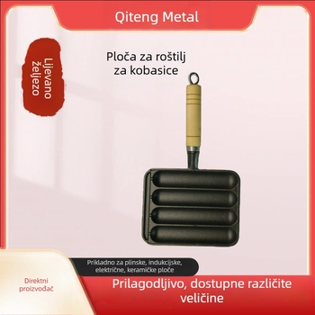 Litinasta grill tava za kobasice, ražnjeve, rižine kolače i glutenska jela – kompaktna vanjska tava