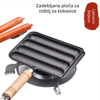 Litinasta grill tava za kobasice, ražnjeve, rižine kolače i glutenska jela – kompaktna vanjska tava