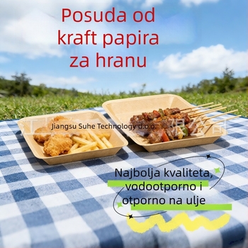 Jednokratna tanjur od Kraft papira – pravokutnog oblika, mikrovalna sigurnost, biorazgradiva