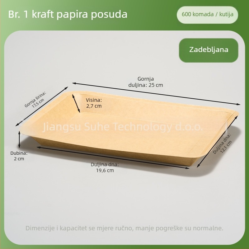 Jednokratna tanjur od Kraft papira – pravokutnog oblika, mikrovalna sigurnost, biorazgradiva