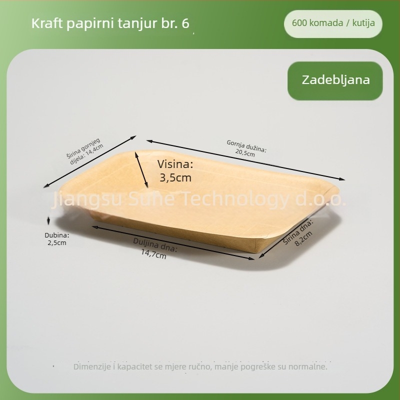Jednokratna tanjur od Kraft papira – pravokutnog oblika, mikrovalna sigurnost, biorazgradiva